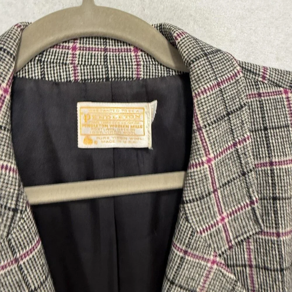 Vintage Pendleton Blazer Womens 12 Plaid Wool Blend Jacket Made USA 80s